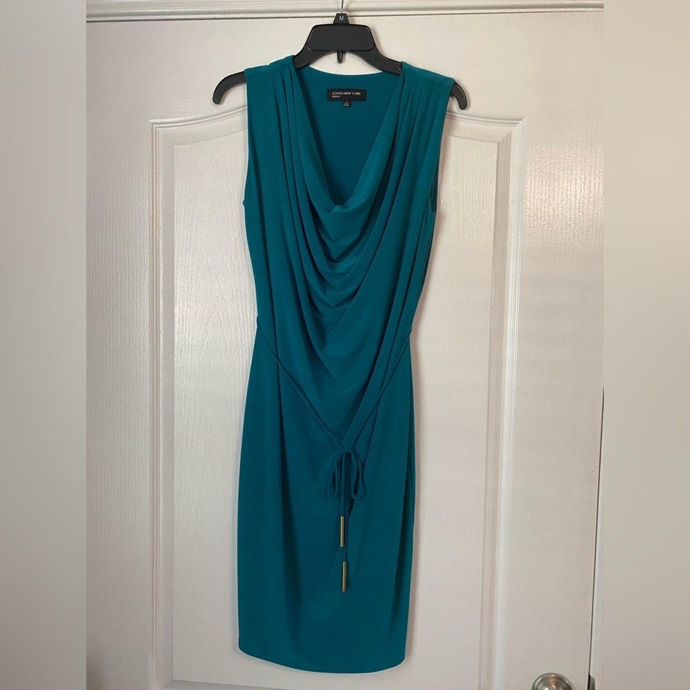 Jones New York Teal Draped Midi Dress